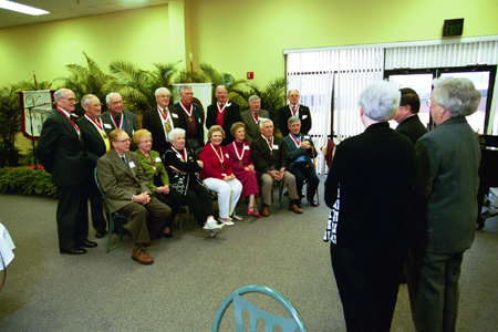 Members of the Class of '53 gathered for a photograph at their luncheon to commemorate their 50-year reunion during Homecoming 2003. - Photo by Jim Veneman