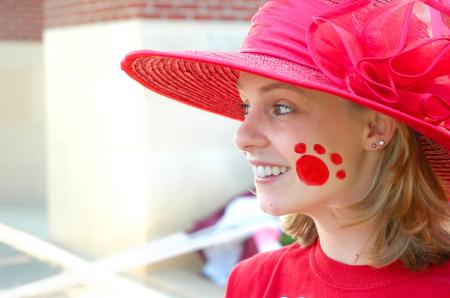 Senior Emily Watlington, social work major, shows off her school spirit before a Lady Bulldog match. - Photo by Matthew Diggs