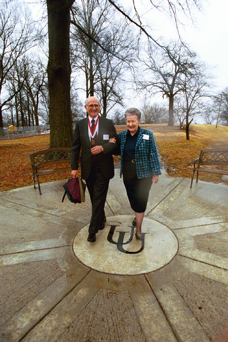 Dr. Doyle & Bettye Alexander ('50 & '56) enjoy a walk through the circle at Union old campus in downtown Jackson during Homecoming 2003. - Photo by Jim Veneman