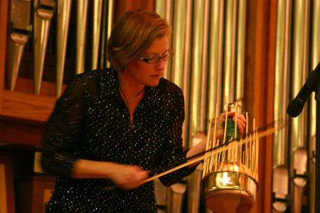 Julie Davila performed along with the two other members of The Caixa Trio, Amy Smith and Julie Hill, whose instruments are purely percussion. - Photo by Stephanie Schroeder