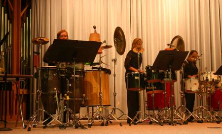 The Caixa Trio is a group of three women, Julie Davila, Julie Hill, and Amy Smith, whose instruments are purely percussion. They performed in the Savage Chapel on Oct. 1, 2007. - Photo by Stephanie Schroeder
