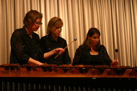 The Caixa Trio is a group of three women, Julie Davila, Julie Hill, and Amy Smith, whose instruments are purely percussion. They performed in the Savage Chapel on Oct. 1, 2007. - Photo by Stephanie Schroeder