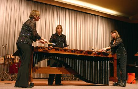 The Caixa Trio is a group of three women, Julie Davila, Julie Hill, and Amy Smith, whose instruments are purely percussion. They performed in the Savage Chapel on Oct. 1, 2007. - Photo by Stephanie Schroeder
