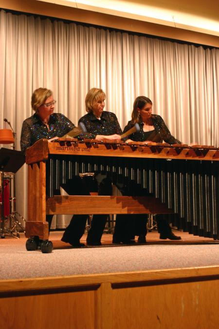 The Caixa Trio is a group of three women, Julie Davila, Julie Hill, and Amy Smith, whose instruments are purely percussion. They performed in the Savage Chapel on Oct. 1, 2007. - Photo by Stephanie Schroeder