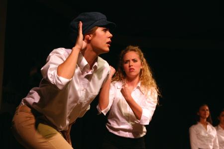 Leah Pruitt and Elizabeth Wood of Chi Omega perform a song from <em>The Sound of Music</em> for All-Sing during Family Weekend. - Photo by Stephanie Schroeder