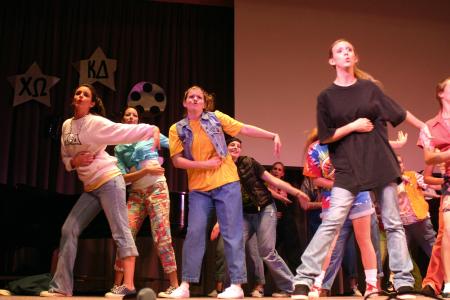 Kappa Delta members perform songs from <em>Sister Act</em> for All-Sing during Family Weekend. - Photo by Stephanie Schroeder