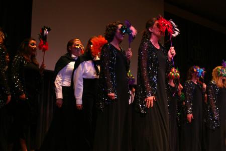 Chi Omega's large group performs songs from <em>The Phantom of the Opera</em> for All-Sing during Family Weekend. - Photo by Stephanie Schroeder