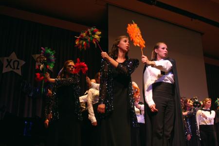 Chi Omega's large group perform songs from <em>The Phantom of the Opera</em> for All-Sing during Family Weekend. - Photo by Stephanie Schroeder