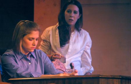 Jill Casey and Catherine Schulz perform in <em>The Dining Room</em>. - Photo by Matthew Diggs