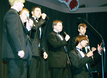 Members of Lambda Chi Alpha perform at All-Sing during Homecoming 2003. - Photo by Lindsay Stavish