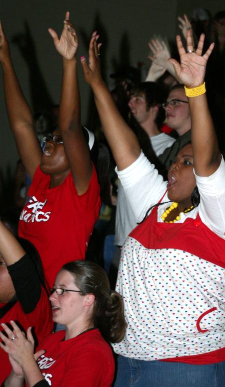 Union students react to the action on the floor during Bulldog Madness. - Photo by Stephanie Schroeder