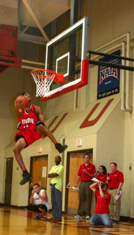 Keith Tolliver goes up for a dunk in the Bulldog Madness Dunk Contest. - Photo by Stephanie Schroeder