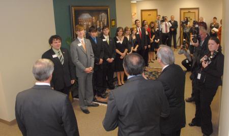 President Dockery presented Loen Panetta and Andrew Card to recieving line of students prior to the Scholarship Banquet. - Photo by Morris Abernathy