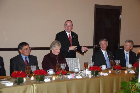 President Dockery introduced Leon Panetta and Andrew Card to the Scholarship Banquet sponsors during dinner. - Photo by Morris Abernathy
