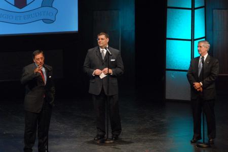 Leon Panetta answered a question about his most memorable day in the White House during the closing Q&A session at the Scholarship Banquet. - Photo by Morris Abernathy