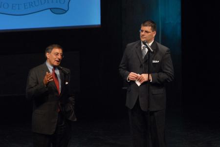 Leon Panetta answered a question about his most memorable day in the White House during the closing Q&A session at the Scholarship Banquet. - Photo by Morris Abernathy