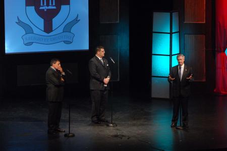 Andrew Card answered a question about his most memorable day in the White House during the closing Q&A session at the Scholarship Banquet. - Photo by Morris Abernathy