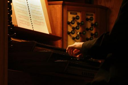 Olivier Latry, titular organist of the Cathedral of Notre-Dame in Paris, performs in the chapel for the McAfee Organ Concert. - Photo by Stephanie Schroeder