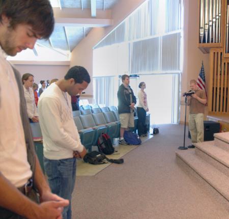 Students led a Homecoming chapel service in worship and the reading of scripture.  - Photo by Neisha Fuson