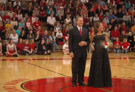 Senior Candace Cross was escorted by her father Corky during the presentation of the 2007 Homecoming Court. - Photo by Neisha Fuson