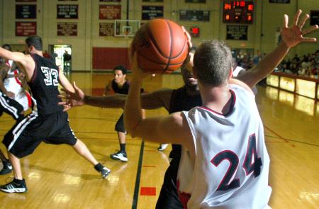 Union junior Matt Neaville looks to pass the ball in bounds during Union's Homecoming win over Campbellsville University (Ky.). - Photo by Matthew Diggs
