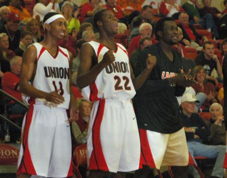 The Union bench reacts to a play on the court. - Photo by Matthew Diggs