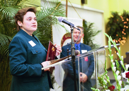 Jackson resident Jane Betts, a ‘74 Union graduate and registrar for the university, received the Distinguished Faculty/Staff Award at the Alumni Awards Luncheon during Homecoming 2003. - Photo by Jim Veneman