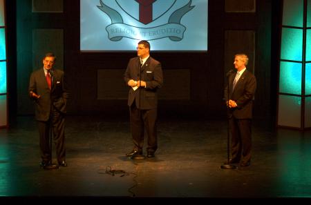 Charles Fowler presides over a time of discussion with the two keynote speakers. - Photo by Matt Elia