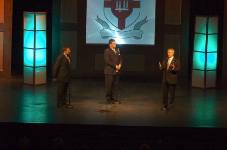 Charles Fowler presides over a time of discussion with the two keynote speakers. - Photo by Matt Elia