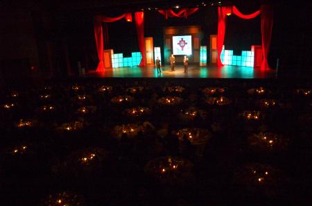 Andrew Card and Leon Panetta address the 2007 Scholarship Banquet audience. - Photo by Matt Elia