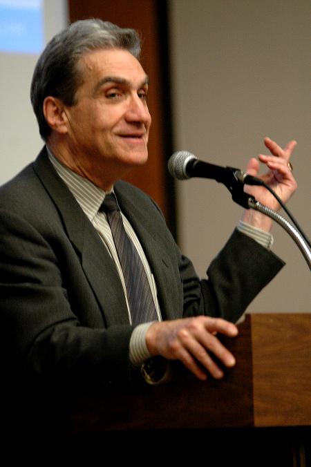 Former poet laureate of the United States Robert Pinsky leads a rousing discussion of student poetry, emphasizing the role of the poet who is uniquely able to place his words into the  mouth of the reader. - Photo by Matt Elia