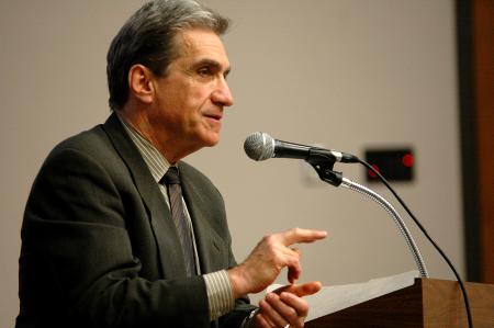 Former poet laureate of the United States Robert Pinsky leads a rousing discussion of student poetry, emphasizing the role of the poet who is uniquely able to place his words into the  mouth of the reader. - Photo by Matt Elia
