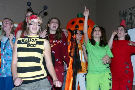 Kappa Delta belted out a number for karaoke during the Costume Coffee House in Hurt Commons. - Photo by Stephanie Schroeder