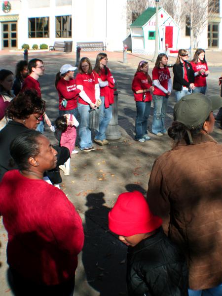 Community members joined with Union students in walking from Mt. Zion Baptist Church to Jackson's court house to remember their friends and family that have been affected by AIDS.  At the court house they stopped and had a moment of silence for their loved ones.   - Photo by Kristi McMurry Woody