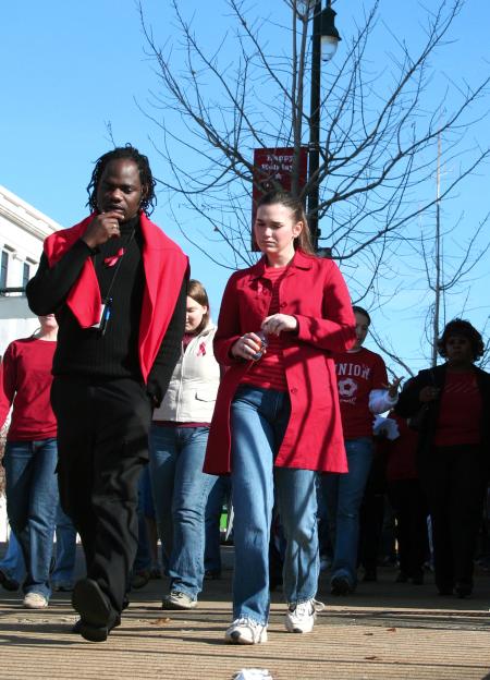 Community members joined with Union students in walking from Mt. Zion Baptist Church to Jackson's court house to remember their friends and family that have been affected by AIDS.  At the court house they stopped and had a moment of silence for their loved ones.   - Photo by Kristi McMurry Woody