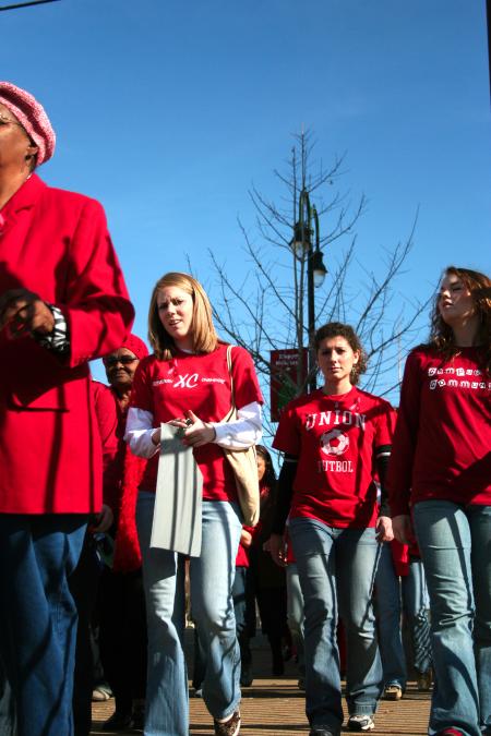 Community members joined with Union students in walking from Mt. Zion Baptist Church to Jackson's court house to remember their friends and family that have been affected by AIDS.  At the court house they stopped and had a moment of silence for their loved ones.   - Photo by Kristi McMurry Woody