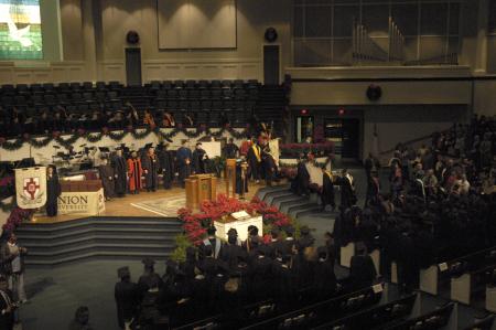 Graduates filed into the fall commencement services of the 183rd graduation class from Union, where 263 students received their degrees at West Jackson Baptist Church. - Photo by Jordan Buie