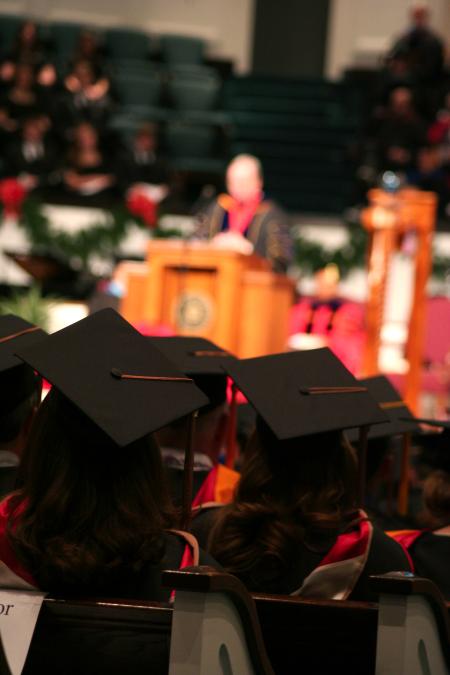 President Dockery welcomes the friends and families of the graduates to the fall graduation ceremony. - Photo by Kristi McMurry Woody