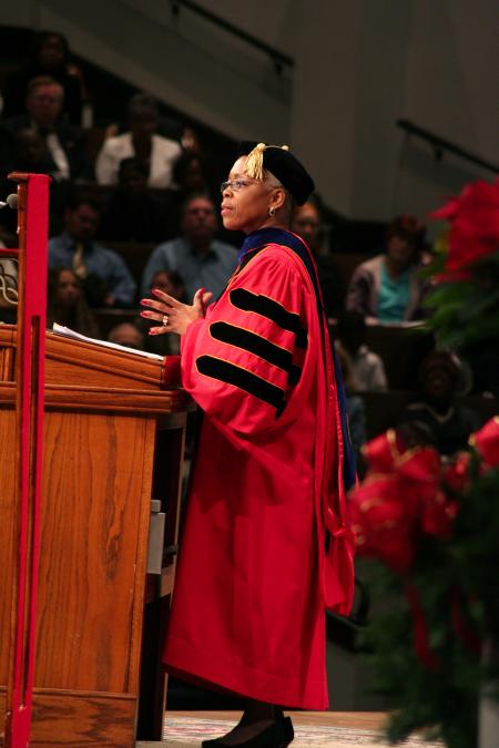 Fall graduation keynote speaker Deborah Wilds is president and chief operating officer of the College Success Foundation, an organization that provides scholarships and mentoring to low-income, high-potential students. - Photo by Kristi McMurry Woody
