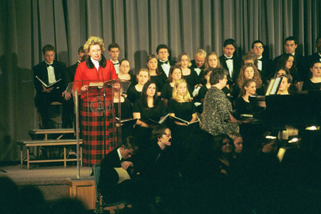 Dr. Barbara McMillin provides narration during <i>A Union Christmas.</i>
 - Photo by Jim Veneman