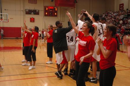Union cheerleaders welcome the Bulldogs back to their home court.  - Photo by Neisha Fuson