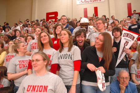 Students enjoy the fun time during the first Union game back in the home gym since the tornado.  - Photo by Neisha Fuson