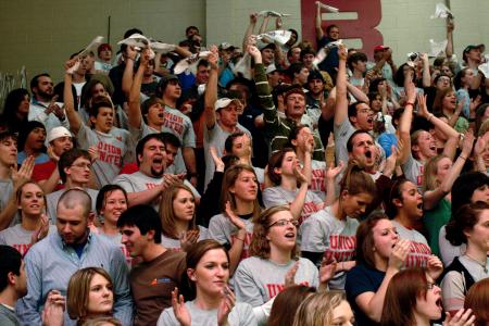 Union students cheer on the Lady Bulldogs during the first home game since the tornado. - Photo by Kyle Kurlick