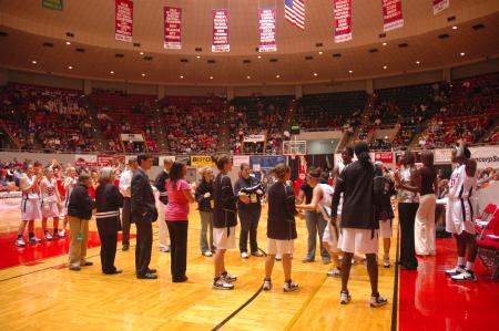 The lineup helps welcome in the team mates for this year's NAIA held in Oman Arena.  - Photo by Neisha Fuson