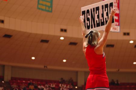 The Bulldog Cheerleaders keep the audience engaged in rooting for the Lady Bulldogs during this year's NAIA. - Photo by Neisha Fuson