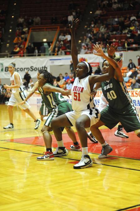 Junior Josephine Owino looks for the ball during the first round of the NAIA national tournament. - Photo by Morris Abernathy