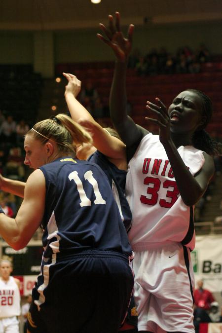Zeinab Chan tries hard to get open for the ball in the semi-final game of the NAIA tournament against Vanguard. - Photo by Kristi McMurry Woody