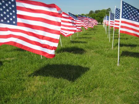 1,500 American flags fly on Union's south lawn, by the U, to help raise awareness of child abuse as a part of the Flags of Freedom campaign.  - Photo by Neisha Fuson