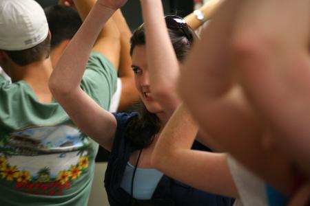 Kara Dukes plays a game with other new students during a meeting with her Focus group. - Photo by Kristi McMurry Woody