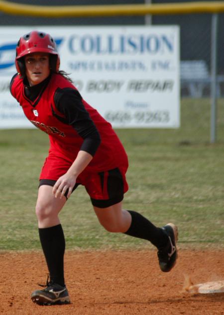 Bethany Burnett takes her lead from second base. - Photo by Steven Aldridge